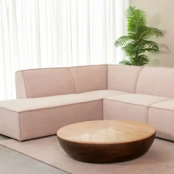 Clearance LABEL51 Ronde Salontafel Bowl Travertin en hout Espresso