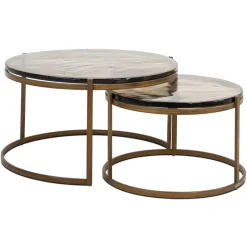 Discount Richmond Interiors Ronde Salontafel Cleo Gegoten glas en ijzer, Set van 2 stuks Goud