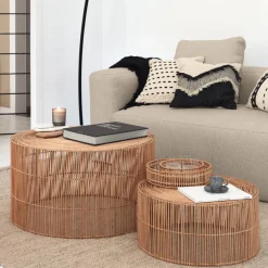 Outlet Kave Home Ronde Salontafel Elmina Rotan, Set van 2 stuks Naturel