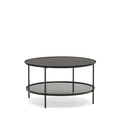 Kave Home Ronde Salontafel Gilda Glas en Metaal, 80cm Zwart