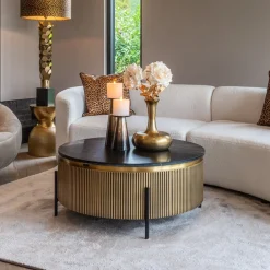 Discount Richmond Interiors Ronde Salontafel Ironville Ø90cm, goud / zwart marmer