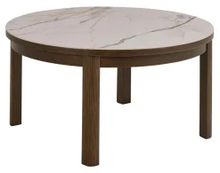 Bendt Ronde Salontafel Jawana Marmerlook en eikenfineer, 90cm Beige