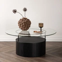 Sale Nohr Ronde Salontafel Jilliam Glas, 90cm Zwart
