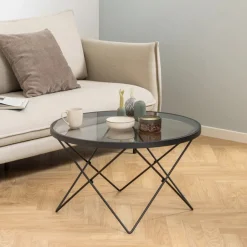 Best Bendt Ronde Salontafel Kira Glas 80cm, kleur zwart Grijs