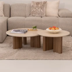 Sale LifestyleFurn Ronde Salontafel Laycie Keramiek in Travertin-look, Set van 2 stuks