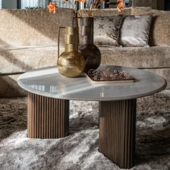 Hot Richmond Interiors Ronde Salontafel Mayfield Mangohout en marmer, 90cm