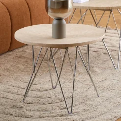 Bendt Ronde Salontafel Nadia Travertin, kleur Zand Beige