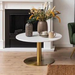 Outlet Bendt Ronde Salontafel Naima Marmer/Brass, 80cm Wit