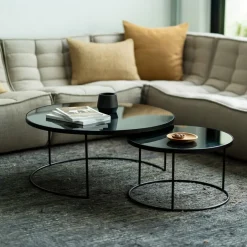 Sale Ethnicraft Ronde Salontafel Nesting Spiegelglas, Set van 2 stuks