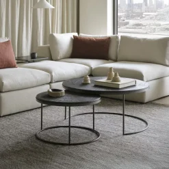 Ethnicraft Ronde Salontafel Nesting Minerals, Set van 2 stuks, kleur Slice Umber