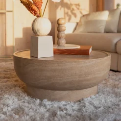 Hot Zuiver Ronde Salontafel Noble Travertinlook, 80cm