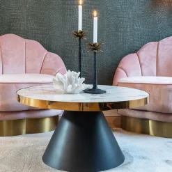 Hot Richmond Interiors Ronde Salontafel Odin Ø80cm, Wit Marmer / / Zwart Goud