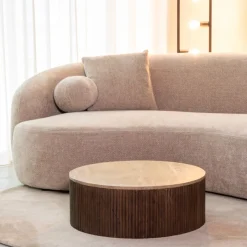 Hot LABEL51 Ronde Salontafel Ribble Travertin en hout Espresso