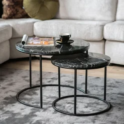 Discount By-Boo Ronde Salontafel Romeo , Set van 2 stuks Zwart Marmer