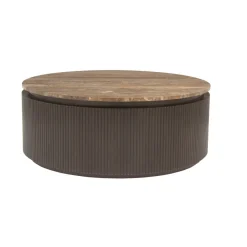 Discount Richmond Interiors Ronde Salontafel Russo Travertin en brass, 90cm Bruin