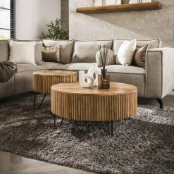 Hot LifestyleFurn Ronde Salontafel Sharmila Mangohout, Set van 2 stuks Massief mango zandkleur
