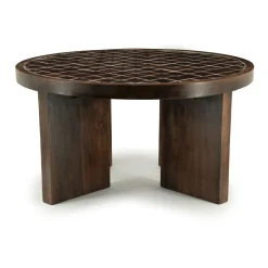 Clearance By-Boo Ronde Salontafel TiledUp Keramiek en mangohout, 70cm Bruin