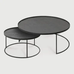 Discount Ethnicraft Ronde Salontafel Tray Gelakt Hout, Set van 2 stuks