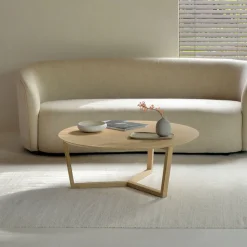 New Ethnicraft Ronde Salontafel Tripod Gevernist Eikenhout, 96cm