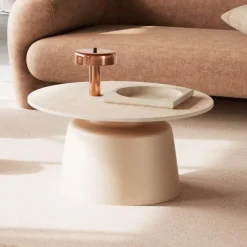 Online Bendt Ronde Salontafel Waleed Keramiek in travertinlook, 70cm, kleur Beige