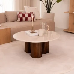 Outlet Eleonora Ronde Salontafel Xavi Marmer en mangohout, 90cm