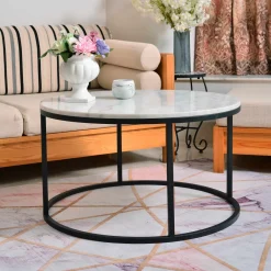 New Artistiq Living Ronde Salontafel Yorick Wit Marmer en Staal, Ø85cm