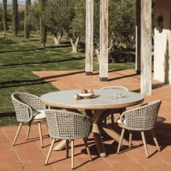 Hot Kave Home Ronde Tuintafel Mirtia Gesinterde steen en houtlook, 148cm Beige