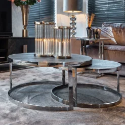 Clearance Richmond Interiors Salontafel Blackbone Eikenhout en Staal, kleur Zwart en set van 2 stuks Zilver