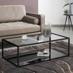 Clearance Kave Home Salontafel Blackhill Glas met zwart frame