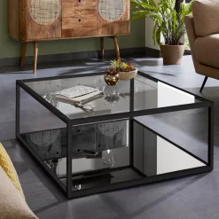 Clearance Kave Home Salontafel Blackhill Glas met zwart frame