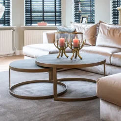 Clearance Richmond Interiors Salontafel Bloomingville Segrijn / Mat , Set van 2 stuks Goud