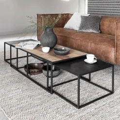 Clearance DTP Home Salontafel Cosmo Teakhout, Set van 3 stuks Naturel