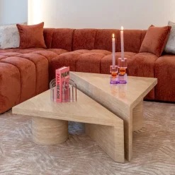 Outlet Richmond Interiors Salontafel Fictus Set van 2 stuks, Travertin look Beige