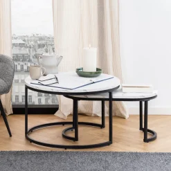 Clearance Bendt Salontafel Flemming Set van 2 stuks, Marmerlook, kleur Wit