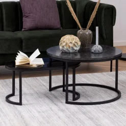 New Bendt Salontafel Flemming Set van 2 stuks, Marmerlook en glas, kleur zwart Grijs