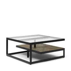 Clearance Rivièra Maison Salontafel Graydon Glas en Eikenhout, 90 x 90cm