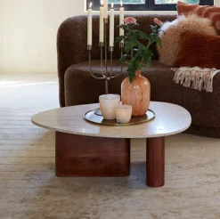 Discount Light & Living Salontafel Mahelona Travertin en Acaciahout, 90 x 72cm