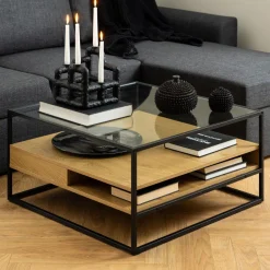 Best Bendt Salontafel Maikel Eiken en glas, 80 x 80cm Transparant