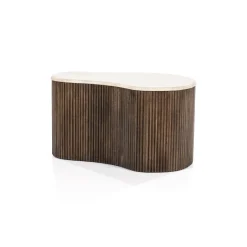 Eleonora Salontafel Mari Organisch, Mangohout en Travertin (per stuk) Bruin