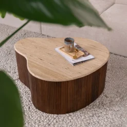 Eleonora Salontafel Mari Organisch, Mangohout en Travertin (per stuk) Bruin