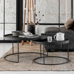 Discount DTP Home Salontafel Mercurius Teakhout, Set van 2 stuks, kleur Zwart