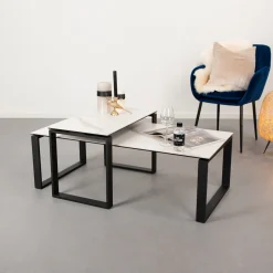 New Sohome Salontafel Parker Set van 2 stuks, Keramiek met marmerlook, kleur Wit