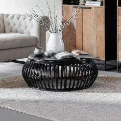 Clearance MUST Living Salontafel Positano Rotan, 90cm, kleur Zwart