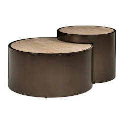 New Richmond Interiors Salontafel Ronson Travertinlook / Brons, Set van 2 stuks Beige