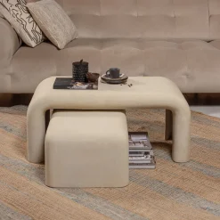 Sale WOOOD Salontafel Stani Set van 2 stuks, Betonlook, 92 x 42cm Naturel