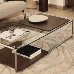 Best Kave Home Salontafel Tarsel Glas en walnootfineer, 140 x 60cm Bruin