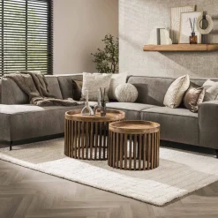 Outlet LifestyleFurn Salontafel Twiggy Mangohout, Set van 2 stuks Massief mango zandkleur