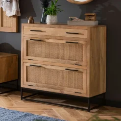 Discount Artistiq Living Schoenenkast Denice Mangohout en rotan, 91 x 85cm