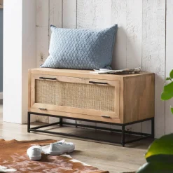 Outlet Artistiq Living Schoenenkast Denice Mangohout en rotan, 48 x 85cm