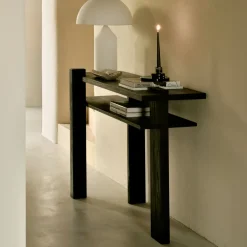 Sale Ethnicraft Sidetable Abstract Gevernist Teakhout, 133cm, kleur Zwart